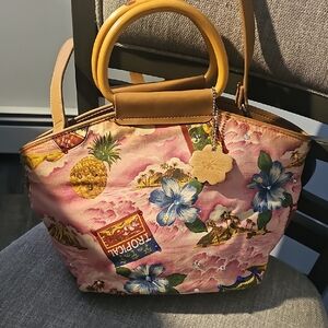 Relic Pink Floral Tote Bag with Tan Handles
